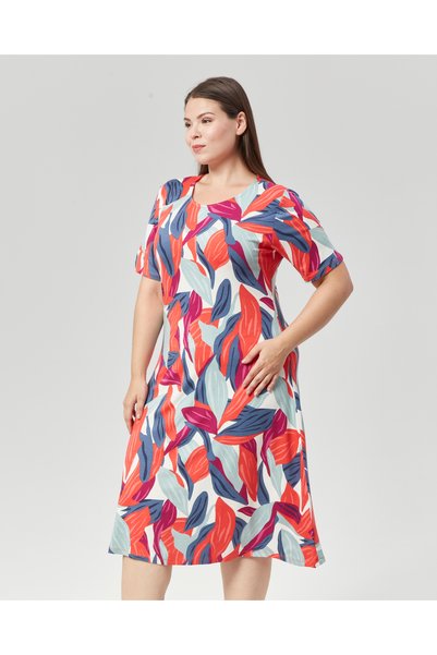 SENTEX Short-Sleeved Large-Printed Women's Dress