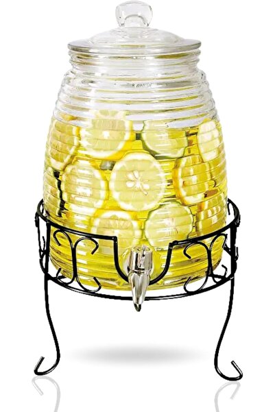 Feelings Glass Beverage Dispenser, with Tap, Glass lid and metal Stand (6 Lit...