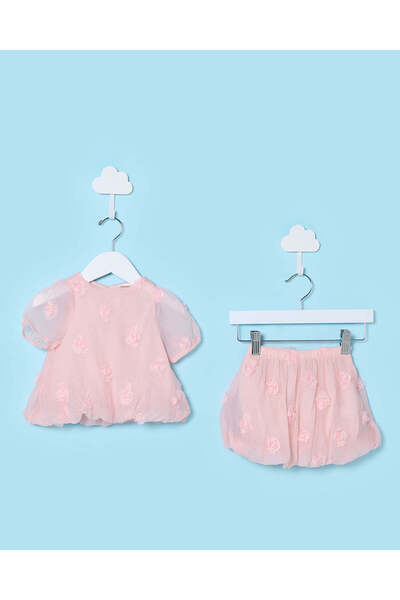 REDTAG طقم بناتي وردي مكون من بلوزة وشورت (قطعتين)