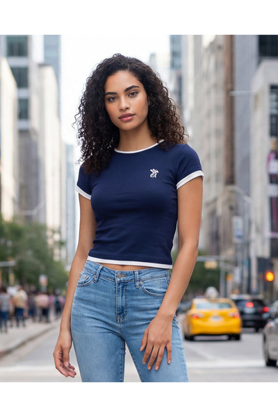 REDTAG Women Navy Twofer T-Shirt