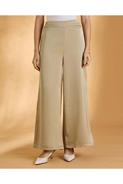 REDTAG بنطلون نسائي بيج واسع الساقين مطاطي