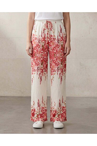 REDTAG Women Beige Printed Wideleg Pants