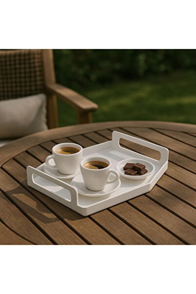 Rarart Concept White Metal Tea & Coffee Tray - Decorative Presentation Tray -...