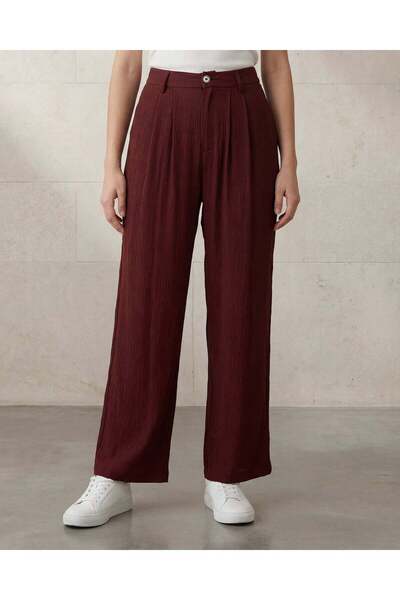 REDTAG Women Brown Pleated Wide Leg Trousers