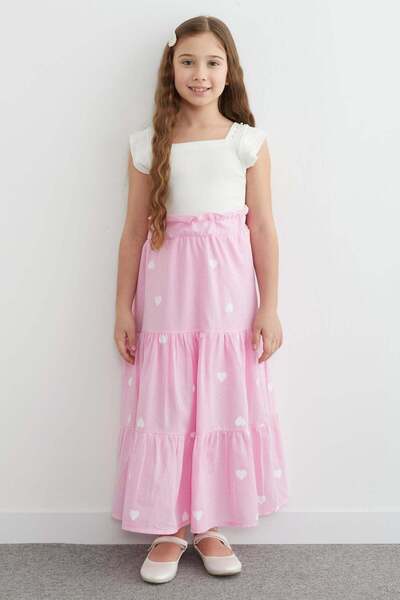 Fulla Moda Heart Printed Girls' Skirt with Elastic Waist
