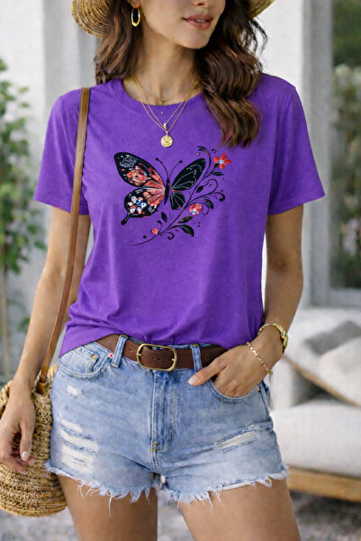 ArtYus Butterfly Printed Cotton Relaxed Fit Round Neck Unisex T-Shirt