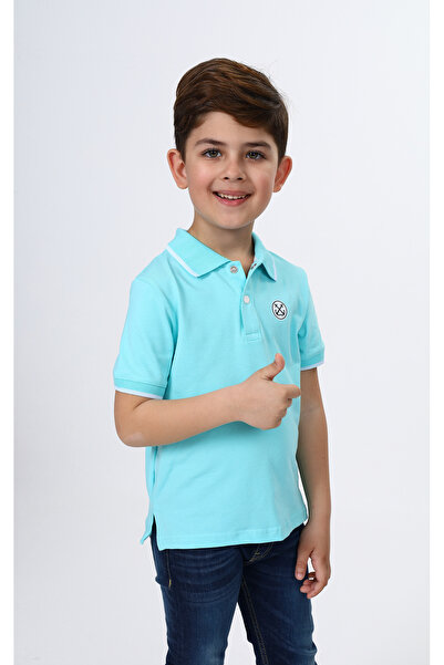 Toontoy Boy's Printed Polo Neck Buttoned Short Sleeve T-Shirt