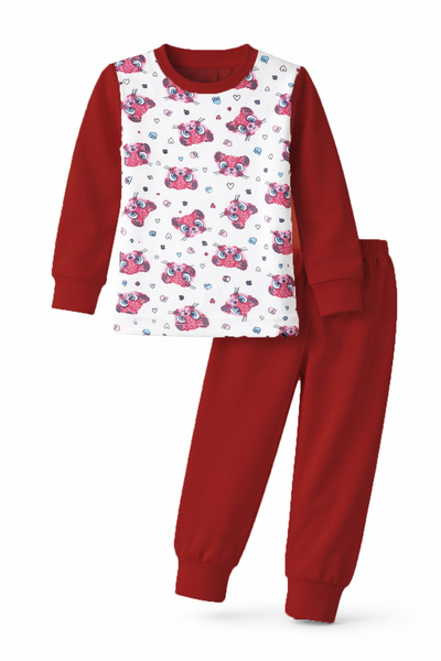 REMSA Κοριτσίστικο σετ πιτζάμες με βαμβακερά σχέδια 6068-23 Claret Red