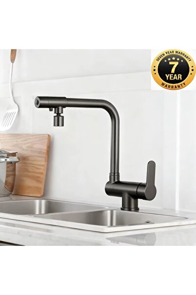 OEM صنبور مطبخ قابل للطي مع منفذ لتنقية المياه، لون أنثراسيت جديد، ضمان 7 سنوات