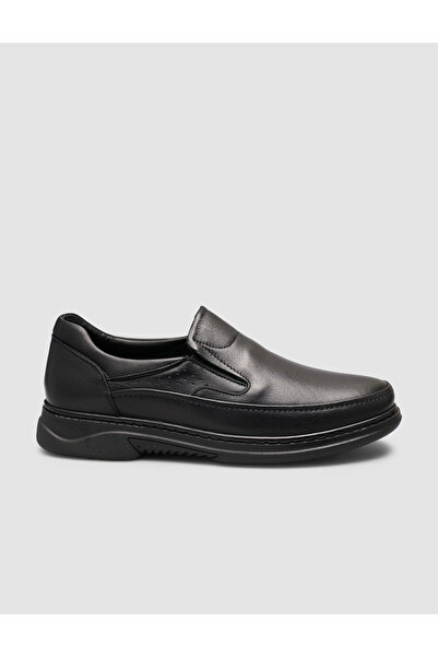 Cabani Black Genuine Leather Slip-On Shoes