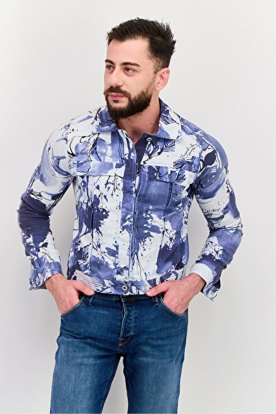 Trussardi Men Allover Print Jacket Shirt, Blue