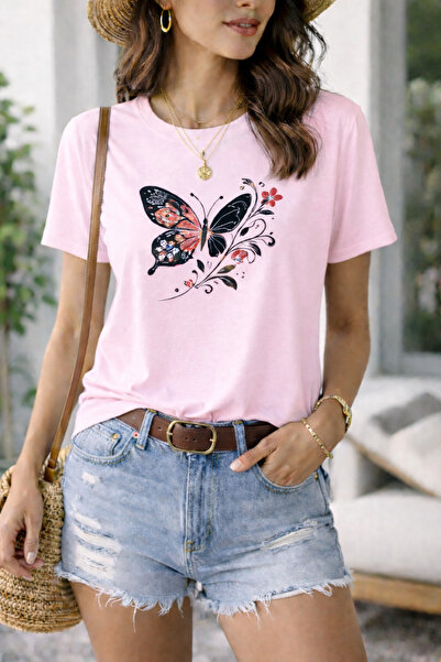 ArtYus Butterfly Printed Cotton Relaxed Fit Round Neck Unisex T-Shirt