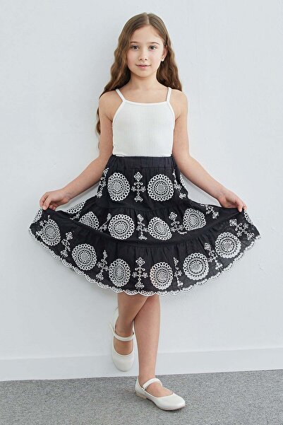 Fulla Moda Elastic Waist Brode Embroidered Girls' Skirt