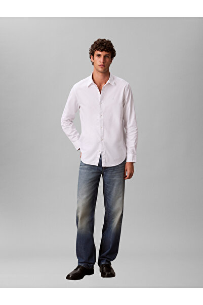 Calvin Klein جينز، قميص أكسفورد كلاسيكي سادة، مقاس L