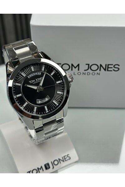 Tom Jones London ساعة يد رجالية بسوار فولاذي ومينا سوداء
