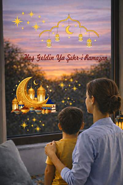 cyatelier Ramazan Cam Duvar Sticker Hilal Cami Fener İslami Dekorasyon Yapışt...