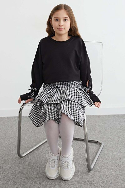 Fulla Moda Set de 2 piese pentru fete cu fustă cu model în carouri și fundă