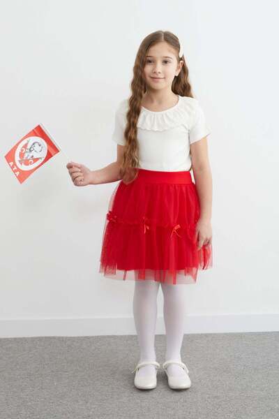 Fulla Moda Girls' Tulle Skirt with Elastic Waist and Bow