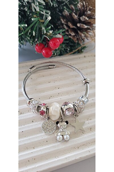 YİĞİTKARANAKSESUAR 316L Stainless Steel Bracelet with Bear and Star Charms