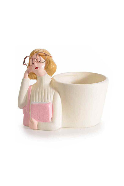 Decorer Multicolored Ceramic Flower Pot Women 12x7.5x11 cm