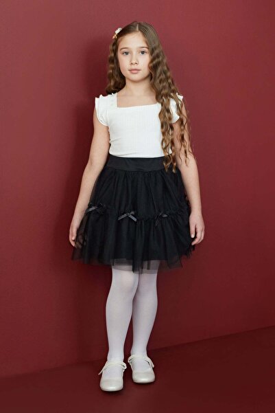 Fulla Moda Girls' Tulle Skirt with Elastic Waist and Bow