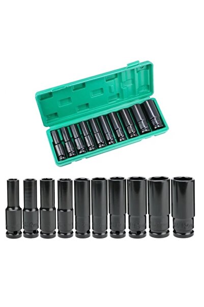Scule Steel impact socket set 10 pieces 1/2 inch from 8 to 24mm Black