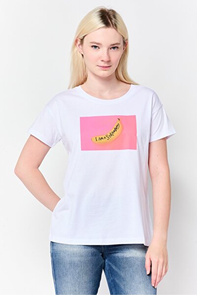 Armani Exchange Women Crew Neck Short Sleeve Graphic Print T-Shirt, White