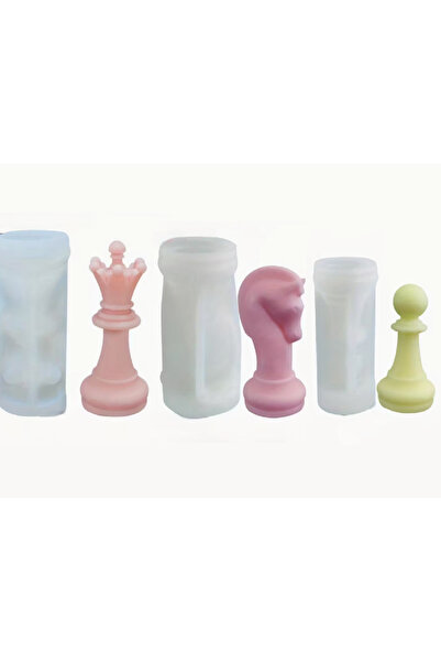 Yaratıcı sanatlar atölyesi 3'lü Satranç Seti Mum Kalıbı Taş Tozu Mum Epoksi R...