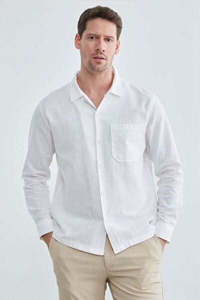 Fulla Moda Μονόχρωμο πουκάμισο Με τσέπες Λινό