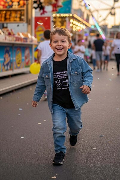 Fulla Moda Set de 3 piese pentru băieți, cu guler polo și nasturi, din denim