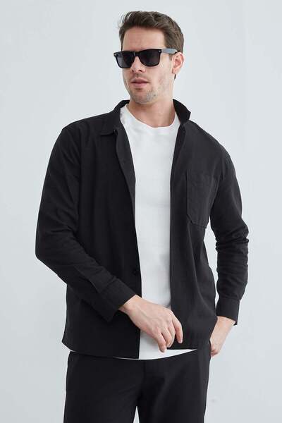 Fulla Moda Tek Sa džepovima Lan Košulja sa izgledom