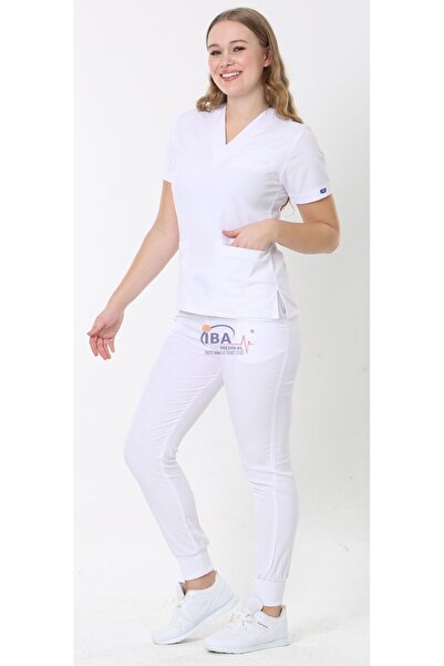 İBA MEDİKAL Hemşire Doktor Scrubs Jogger Likralı Takım (Ribanalı )