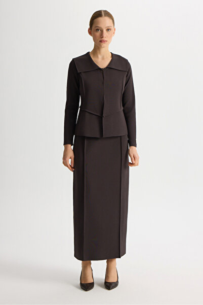 MISS DALIDA Şerit Detaylı Triko Etek Kahverengi