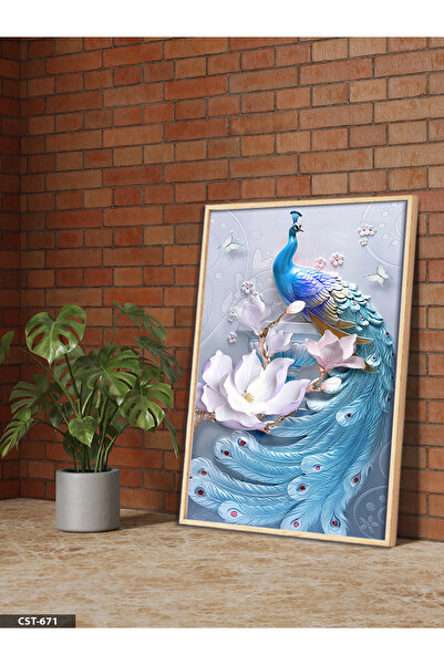 Evinemoda Tablou elegant cu păun într-o singură bucată, înrămat în lemn