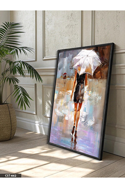 Evinemoda Žena sa kišobranom, jednodijelna crna slika u drvenom okviru