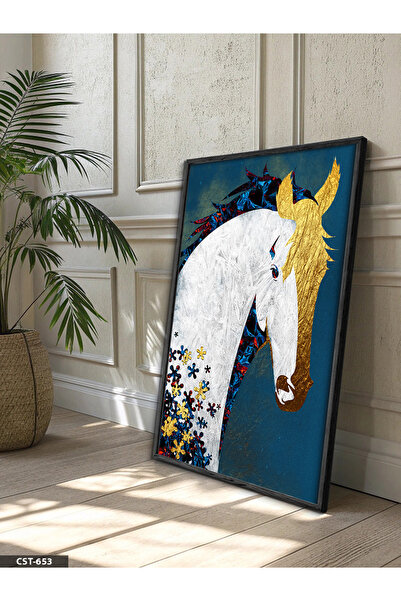 Evinemoda Zlatna detaljna šarena slika konja u jednom komadu sa crnim drvenim...