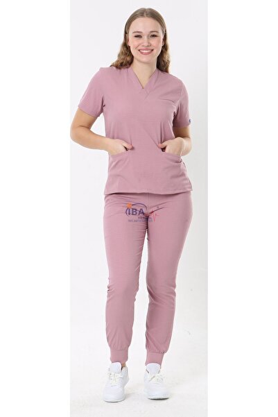 İBA MEDİKAL Hemşire Doktor Scrubs Jogger Likralı Takım (Ribanalı )