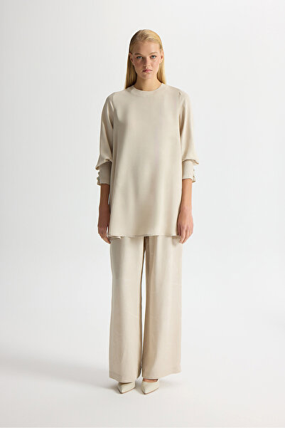 MISS DALIDA Jakarlı Bol Paça Pantolon Stone