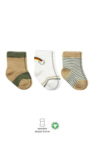 Hobibahçem Mey Import ®   3-Piece Combed Cotton Rainbow Socks Bs10113 Nile