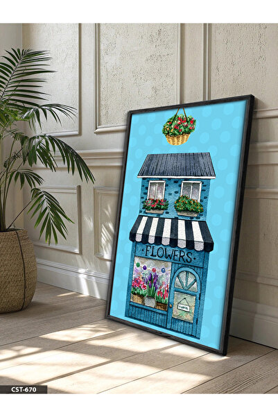 Evinemoda Plava floristika Jednodijelna crna slika u drvenom okviru