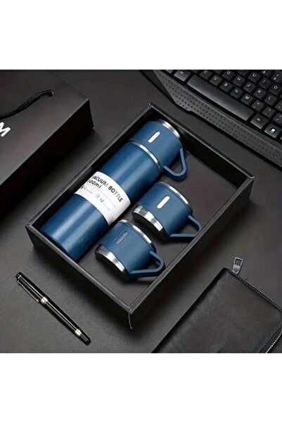 Primo Plus ترمس مزدوج الجدار مزود بمقبض سيليكون وكوبين من الفولاذ. يحافظ على ...