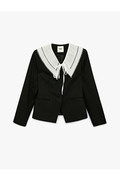 Koton Lace Baby Collar Buttoned Pocket Detailed Blazer Jacket