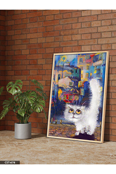 Evinemoda Pernato, pufnasto, belo mačka Jednodijelna slika u drvenom okviru