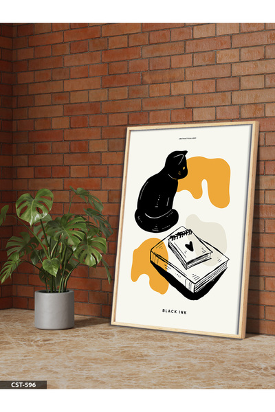 Evinemoda mačka i poster knjige Jednodijelna slika u drvenom okviru