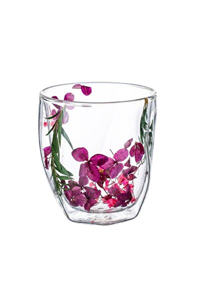 Ginza Glass with dried flower insert, hydrangea, double walls, borosilicate g...