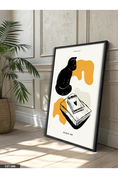 Evinemoda mačka i poster knjige Jednodijelna crna slika u drvenom okviru