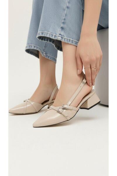 marinarosse Kadın Beatris Bej Çift Bantlı Sivri Burun Kısa Topuk Günlük Babet...