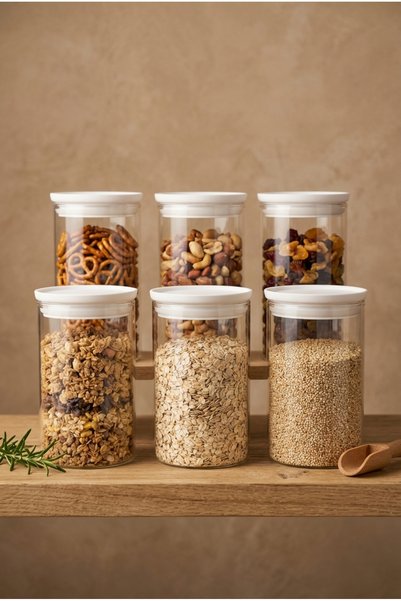 ZURİ DESİGN Glass Storage Jar with Vacuum White Lid Dry Food Storage Container 850 ml