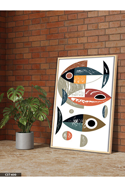 Evinemoda Artă abstractă și pești - Tablou într-o singură bucată, înrămat în ...