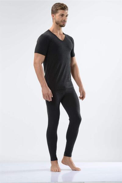 OBJE Men's Black V-Neck Half Sleeve Soft Thermal